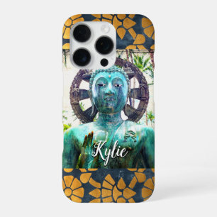 Turquoise Boeddha Foto Krachtig Blauw Goud Mozaïek iPhone 16 Pro Hoesje