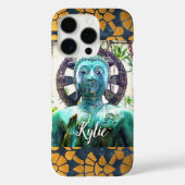 Turquoise Boeddha foto vet blauw goud mozaïek naam Case-Mate iPhone Case (Achterkant)