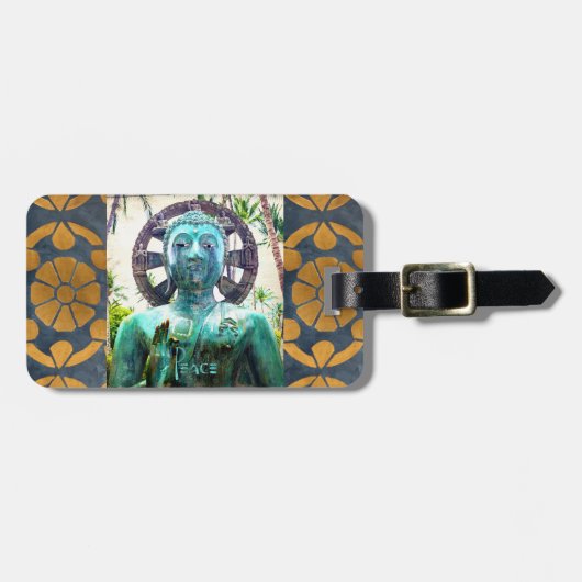 Turquoise Boeddha Foto Vrede Quote Antiek Mozaïek Bagagelabel (Voorkant horizontaal)