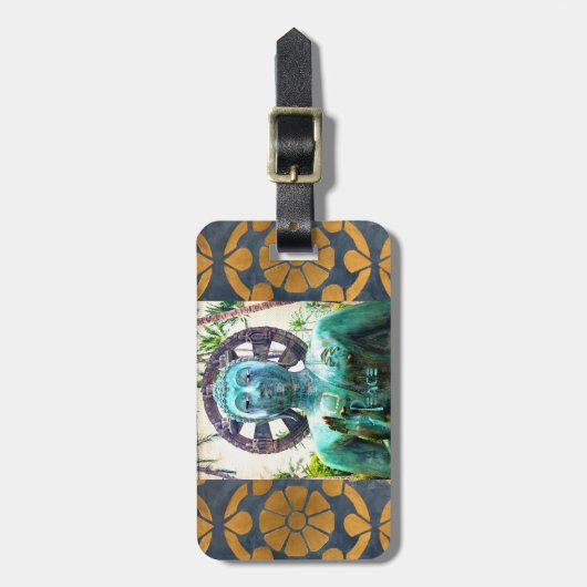 Turquoise Boeddha Foto Vrede Quote Antiek Mozaïek Bagagelabel (Voorkant verticaal)