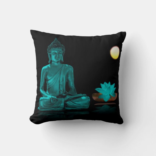 Turquoise Boeddha Worpkussen Kussen (Voorkant)