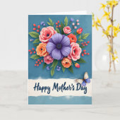 Turquoise Boeket Moederdag kaart (Gele Bloem)