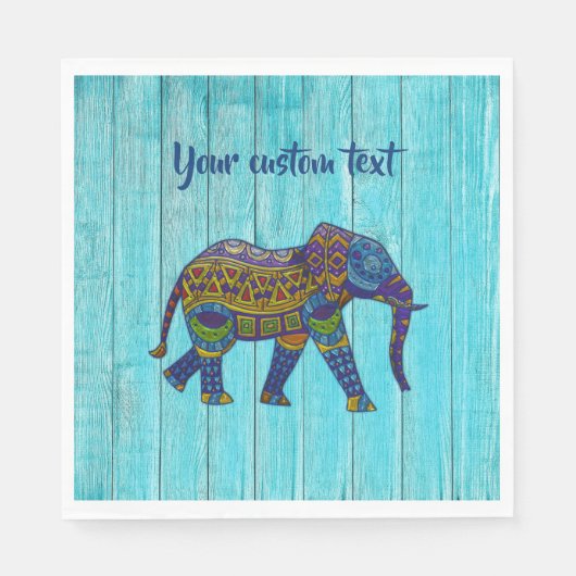 Turquoise Bohemian Elephant Paper Napkins Servet (Voorkant)