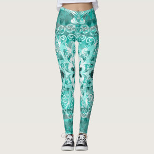Turquoise Bohemian Mandala Lace Leggings