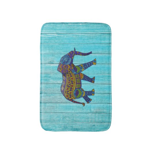 Turquoise Bohemian Mosaic Elephant Bath Mat (Voorkant Verticaal)
