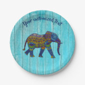 Turquoise Bohemian Mosaic Elephant Paper Borden Papieren Bordje (Voorkant)