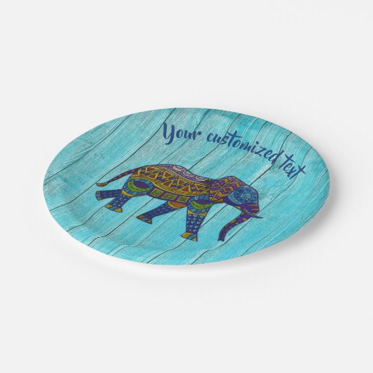Turquoise Bohemian Mosaic Elephant Paper Borden Papieren Bordje (Gekanteld)
