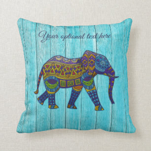 Turquoise Bohemian Mosaic Elephant Pillow Kussen