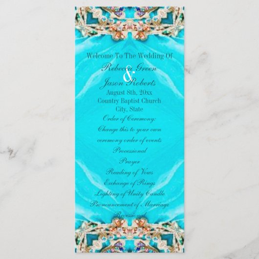  turquoise bohemian trouwprogramma's programmakaart (Voorkant)