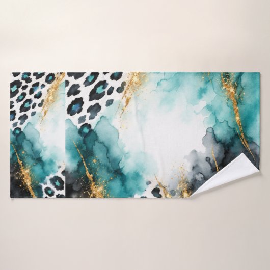 Turquoise Boho Dierprint, Goud Agaat Goud Blauw Bad Handdoek (Badhanddoek)