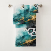 Turquoise Boho Dierprint, Goud Agaat Goud Blauw Bad Handdoek (Insitu)