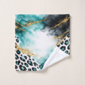 Turquoise Boho Dierprint, Goud Agaat Goud Blauw Bad Handdoek (Wasdoekje)