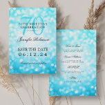Turquoise Bokeh 70th Birthday Opslaan Datum Detail Kaart<br><div class="desc">Elegant "70th Birthday Party" ontwerp met Turquoise Bokeh en aangepaste naam   details tekst. Makkelijk te gebruiken en makkelijk te personaliseren. Bestel vandaag nog!</div>