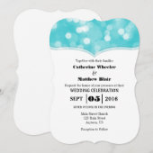 Turquoise Bokeh Glitter Lights Wedding Invites Kaart (Voorkant / Achterkant)