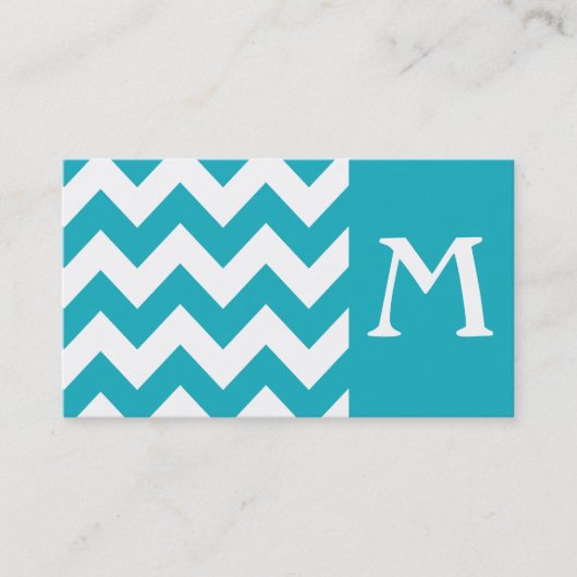 Turquoise Bold Chevron Monogram Visitekaartje (Voorkant)