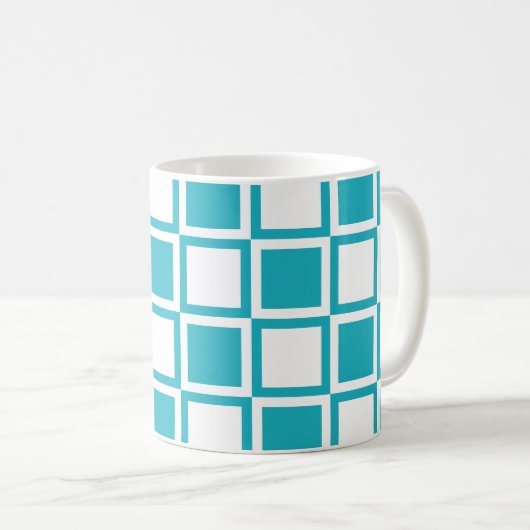 Turquoise Bold Mod Squares Koffiemok (Voorkant rechts)