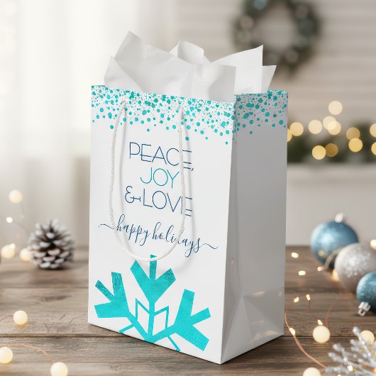 Turquoise Bold Sneeuwvlok Vrede Vreugde Liefde Typ Medium Cadeauzakje
