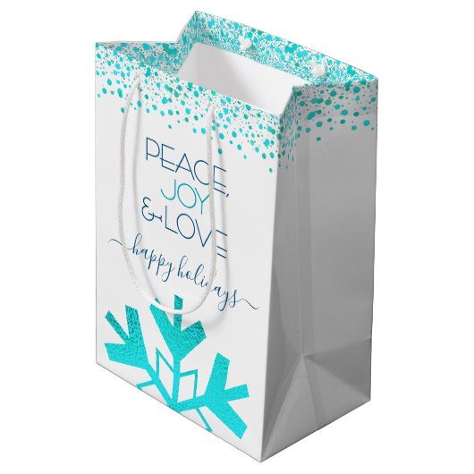 Turquoise Bold Sneeuwvlok Vrede Vreugde Liefde Typ Medium Cadeauzakje (Achterkant Gekanteld)