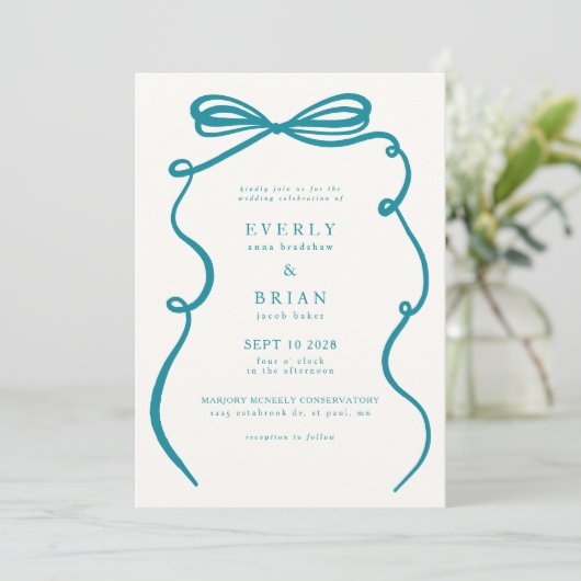 Turquoise Boog Frame Bruiloft Kaart (Staand voorkant)