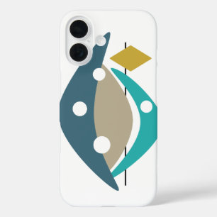 Turquoise Boomerang Retro Mid Century Modern iPhone 16 Hoesje