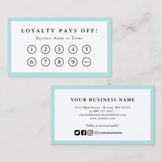 Turquoise Border Social Media Loyalty Punch (Voorkant / Achterkant)