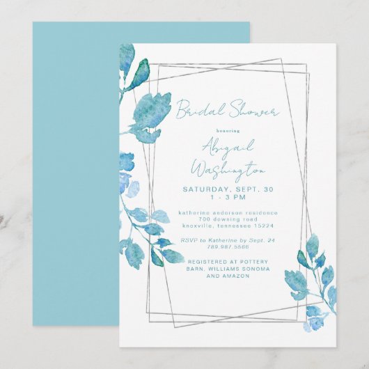 Turquoise botanische blad bruiloft feest kaart (Voorkant / Achterkant)