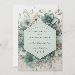 Turquoise Botanische Droom Huwelijk Kaart