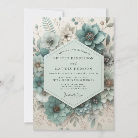 Turquoise Botanische Droom Huwelijk Kaart (Voorkant)