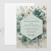 Turquoise Botanische Droom Huwelijk Kaart (Voorkant / Achterkant)
