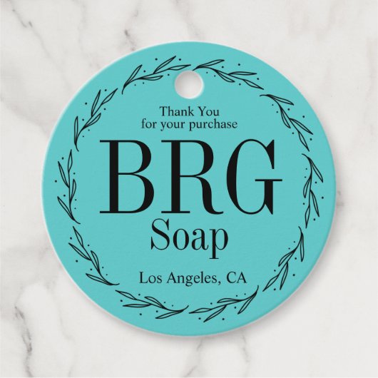 Turquoise Botanische Monogram Dank u aankoop Bedankjes Labels (Voorkant)