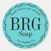 Turquoise Botanische Monogram Dank u aankoop Ronde Sticker (Voorkant)