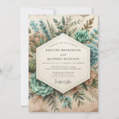 Turquoise Botanische Romantische Bruiloft Kaart (Voorkant)