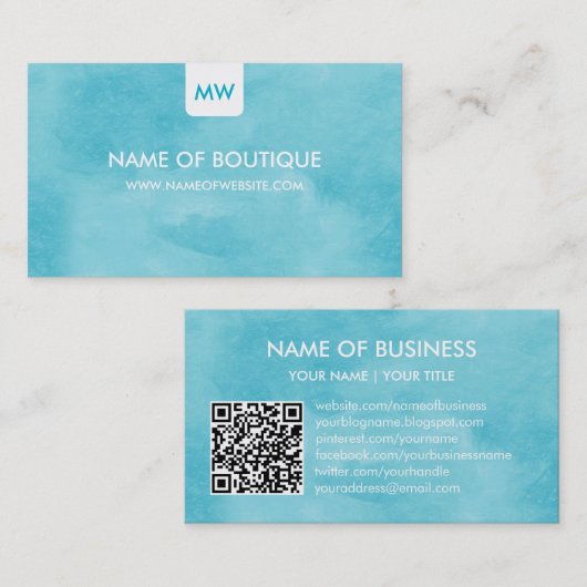 Turquoise Boutique QR-codeontwerp Visitekaartje (Voorkant / Achterkant)