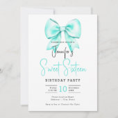 Turquoise Bow Coquette Schattige Script Sweet 16 Kaart (Voorkant)