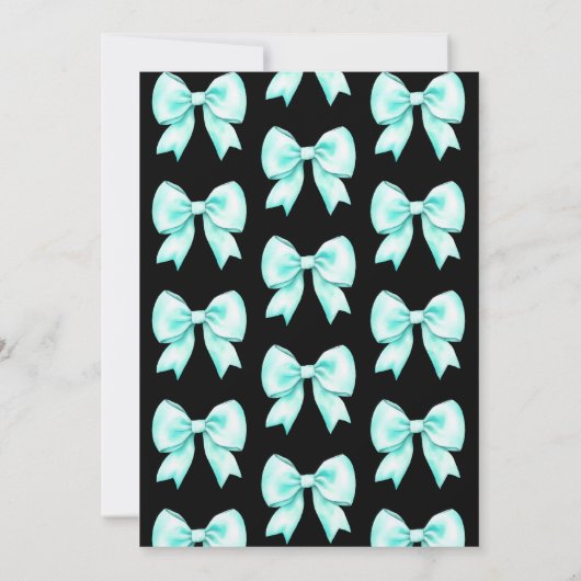 Turquoise Bow Coquette Script Sweet 16 Black Kaart (Achterkant)