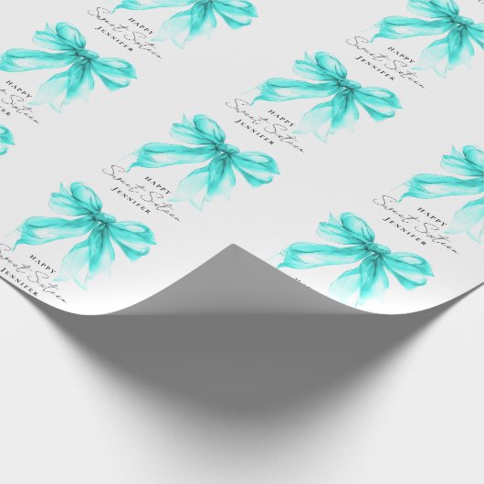 Turquoise Bow Coquette Script Sweet 16 Party Cadeaupapier (Hoek)