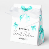 Turquoise Bow Coquette Script Sweet 16 Thank You  Bedankdoosjes (Voorkant Zijde)
