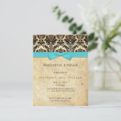 Turquoise Bow Damask Rehearsal Dinner Invitation Kaart (Staand voorkant)