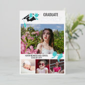 Turquoise Bow Foto's Folie schetst Afstuderen Uitnodiging (Staand Voorkant)