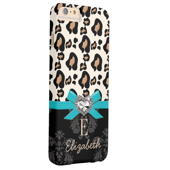 Turquoise Bow Heart Shaped Faux Bling Leopard Case-Mate iPhone Case (Achterkant/Rechts)