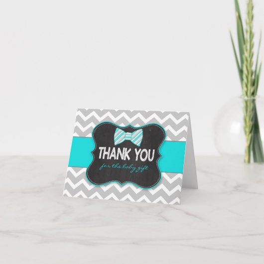 Turquoise Bow stropdas baby shower dank u opmerkin Bedankkaart (Voorkant)