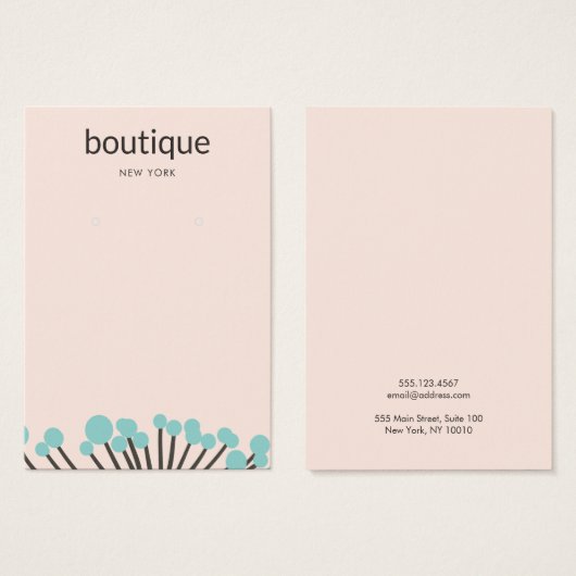 Turquoise Branch Pink Earring Display Card Visitekaartje (Voorkant /achterkant)