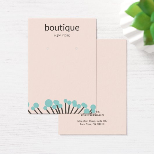 Turquoise Branch Pink Earring Display Card Visitekaartje (Bureau)