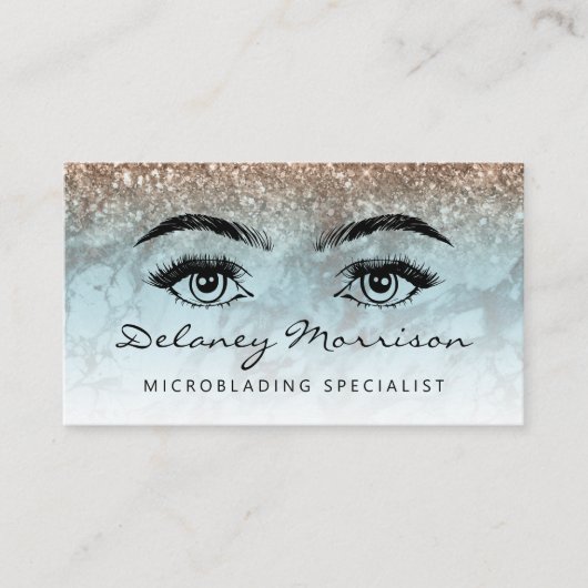 Turquoise Bronze Marble Eyes QR Code Microblading Visitekaartje (Voorkant)