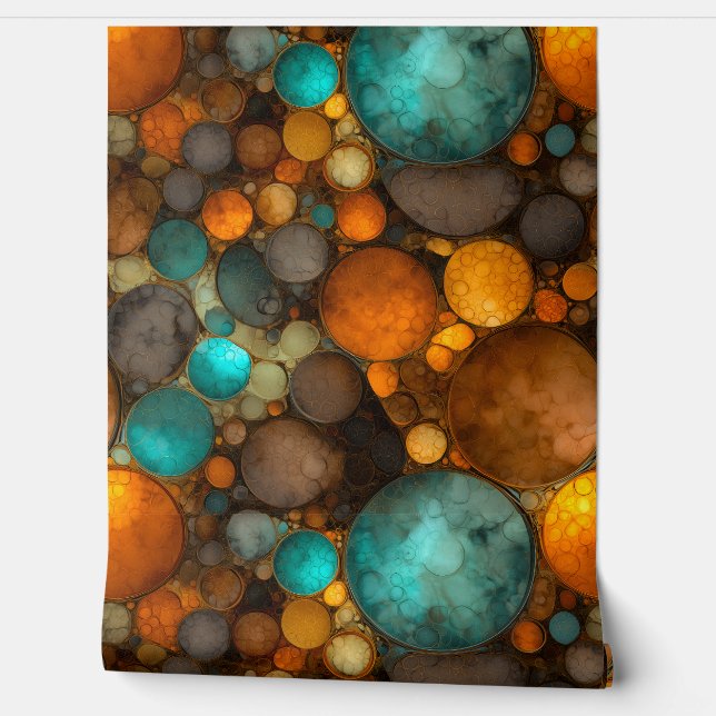 Turquoise Brown Abstract Fractal Pattern Behang (Afrollen)