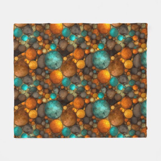 Turquoise Brown Abstract Fractal Pattern Fleece Deken (Voorkant (Horizontaal))