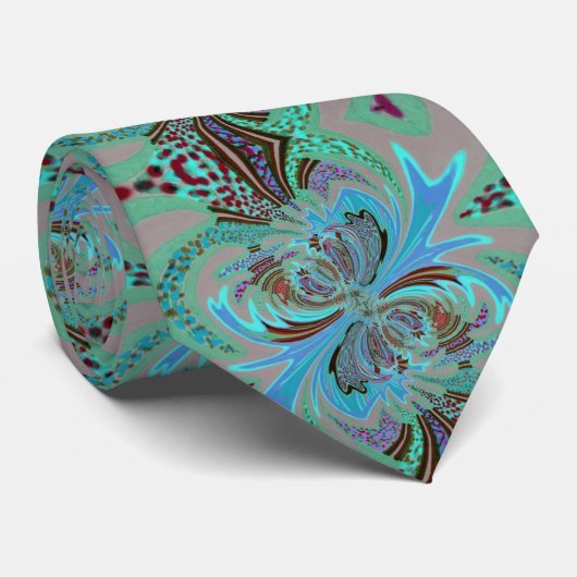 Turquoise & Brown Abstracte Swirl Stropdas (Opgerold)