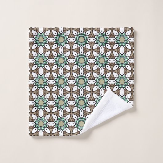 Turquoise, brown and white geometric mandala  bad handdoek (Wasdoekje)