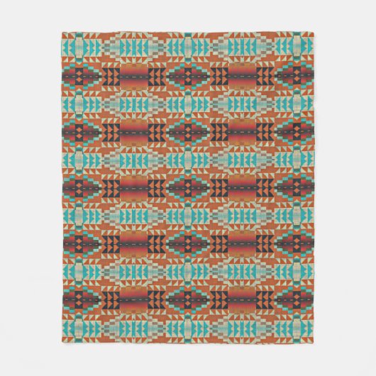 Turquoise Brown Burnt Oranje Mosaic Art Patroon Fleece Deken (Voorkant)