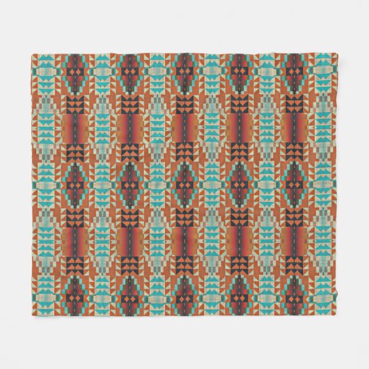 Turquoise Brown Burnt Oranje Mosaic Art Patroon Fleece Deken (Voorkant (Horizontaal))